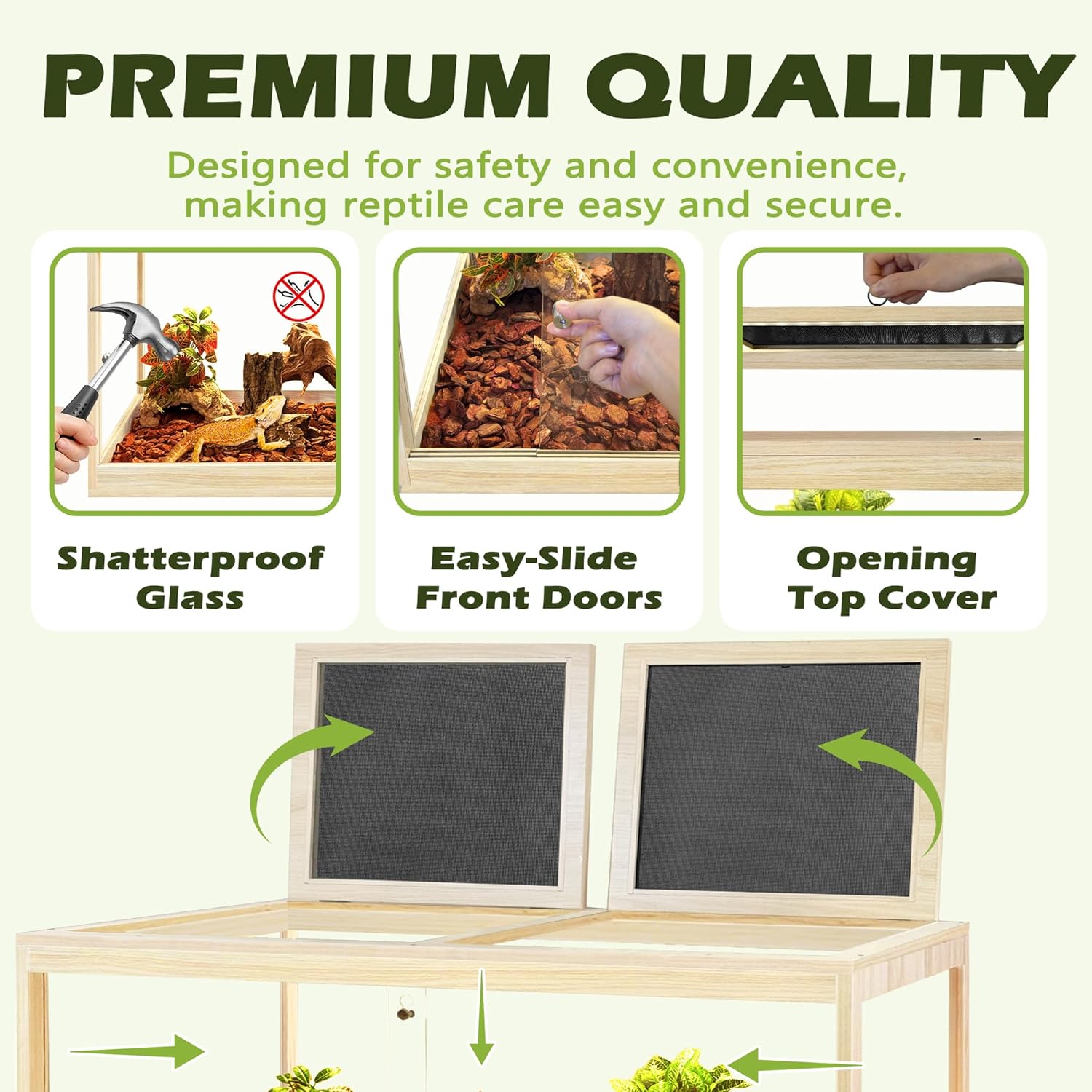 Prolee Tempered Glass Bearded Dragon Tank,Reptile Encloure and Snake Tank with Metal Mesh Roof Door,Locking Design Reptile Tank for Lizard,Gecko,Chameleon (Oak, 81 Gallon (48x20x20) Inch)