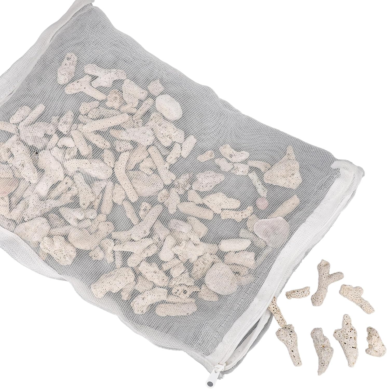 Crushed Coral Filter for Aquarium & Fish Tank, Reusable Aquarium Crushed Coral Freshwater Biological Filter Media Bag to Raise pH for Pond Saltwater & Freshwater Tank
