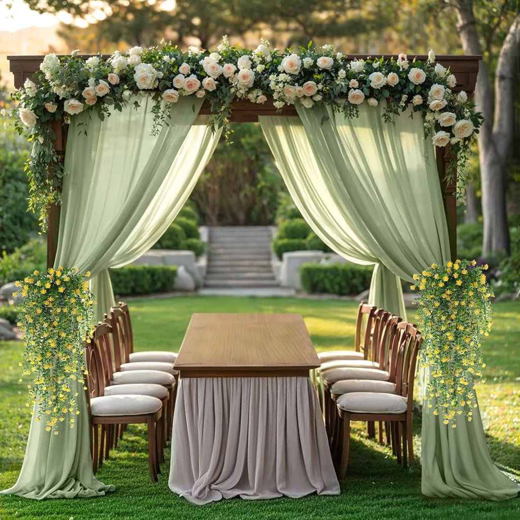 Artificial Hanging Flowers for Outdoor Indoor Decor, 6 Packs Fake Eucalyptus Vine Faux Flower Greenery Garland Plastic Plants Outside UV Resistant Wall Garden Wedding Home Party Decor (Yellow)
