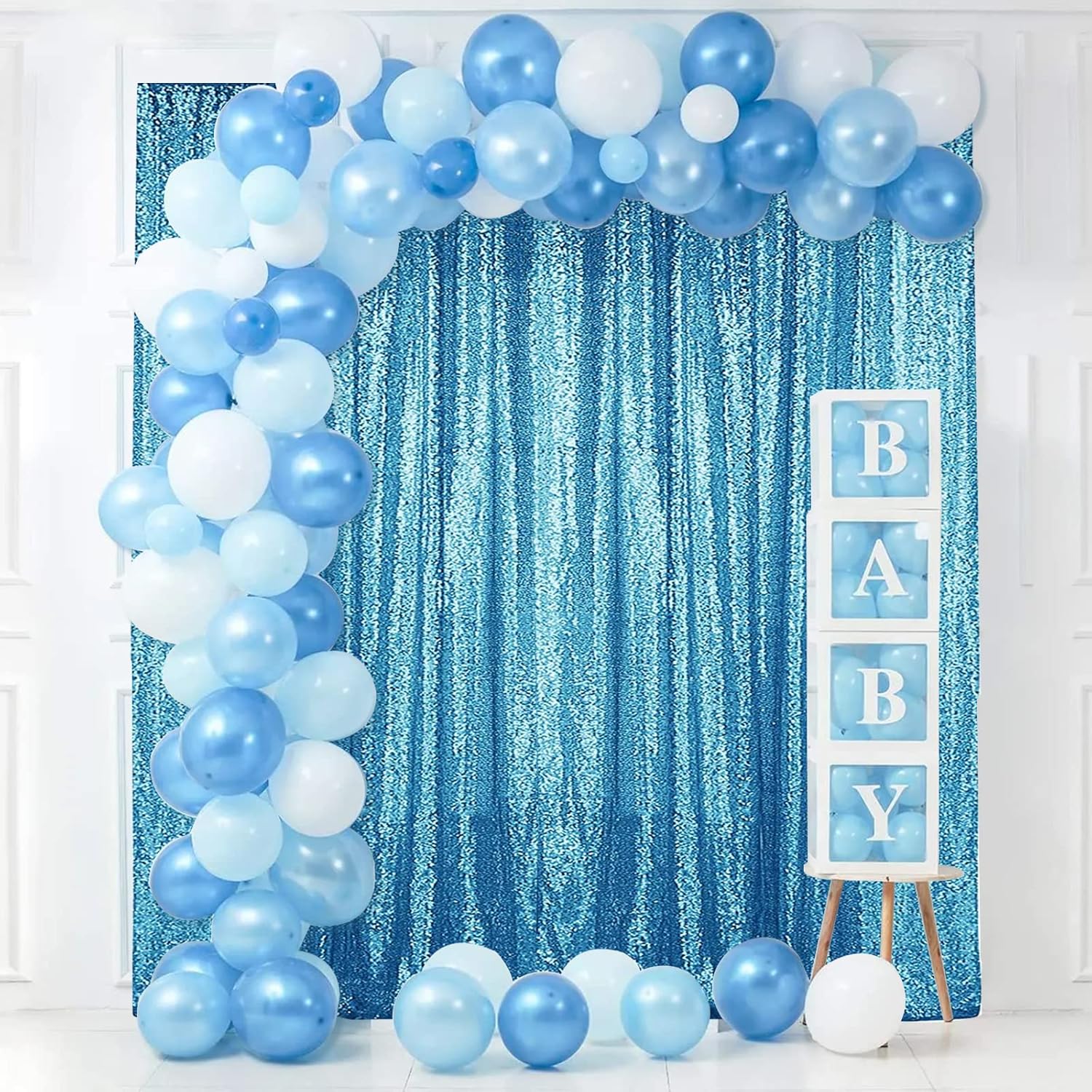 Sugargirl Turquoise Sequin Backdrop Curtain 2 Panels 2FTx8FT Glitter Turquoise Background Drapes Sparkle Photography Backdrop for Party Wedding Birthday Wall Decoration