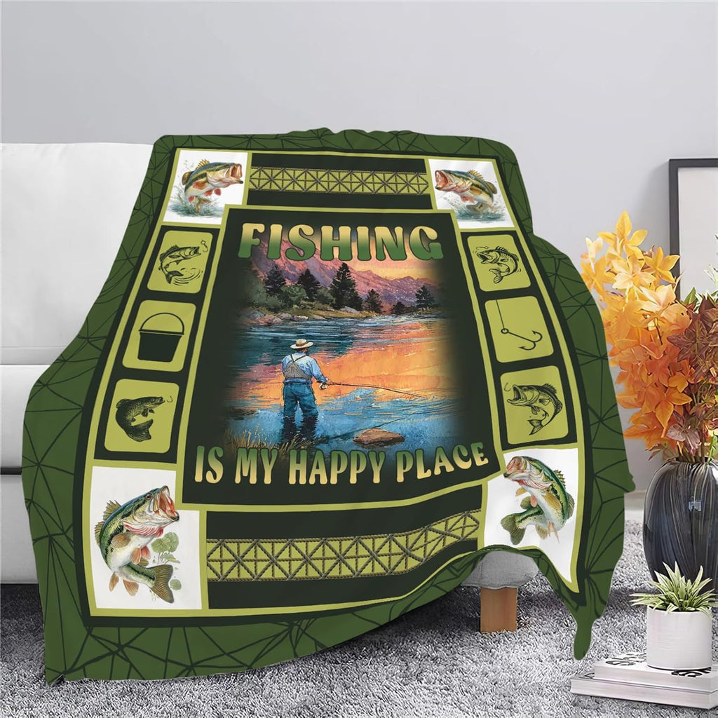 Fish Throw Blanket Fishing Stuff Gifts for Kids Girls Boys Adults Women Men Soft Cozy Warm Plush Fluffy Fuzzy Fleece Blanket Decor 40''X50''