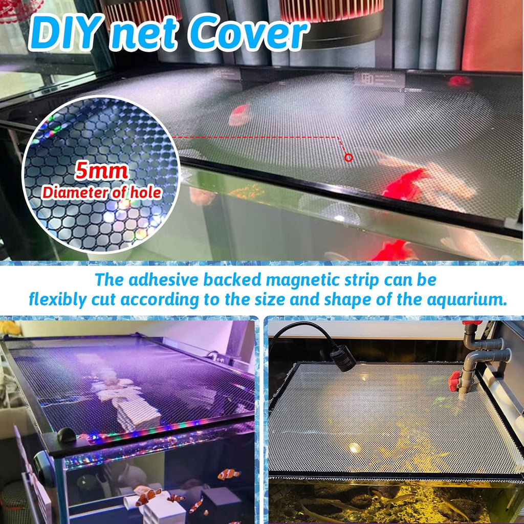 13.8 Feet DIY Magnetic Fish Aquarium Anti-Jumping net Cover, Mesh Screen Netting for Fish Aquarium Screen Top Cover, Reptiles from Jumping Out