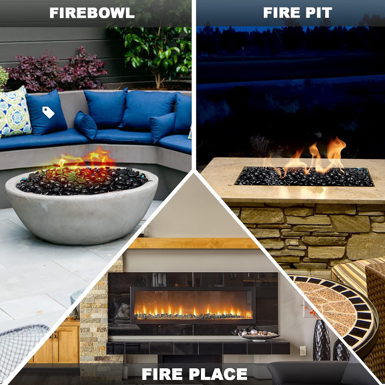 Skyflame 10-Pound Fire Glass Beads for Fire Pit Fireplace, 1/2-Inch Size Onyx Black Reflective Decorative Blended Fireglass Drops for Landscaping
