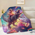 Funny Dinosaur and Cat Blanket Universe Rainbow Pizza Dino Cat Throw Blanket Gifts for Girls Women Kids Adults Super Soft Cozy Plush Fluffy Fuzzy Fleece Blanket Home Decor 50''X60''