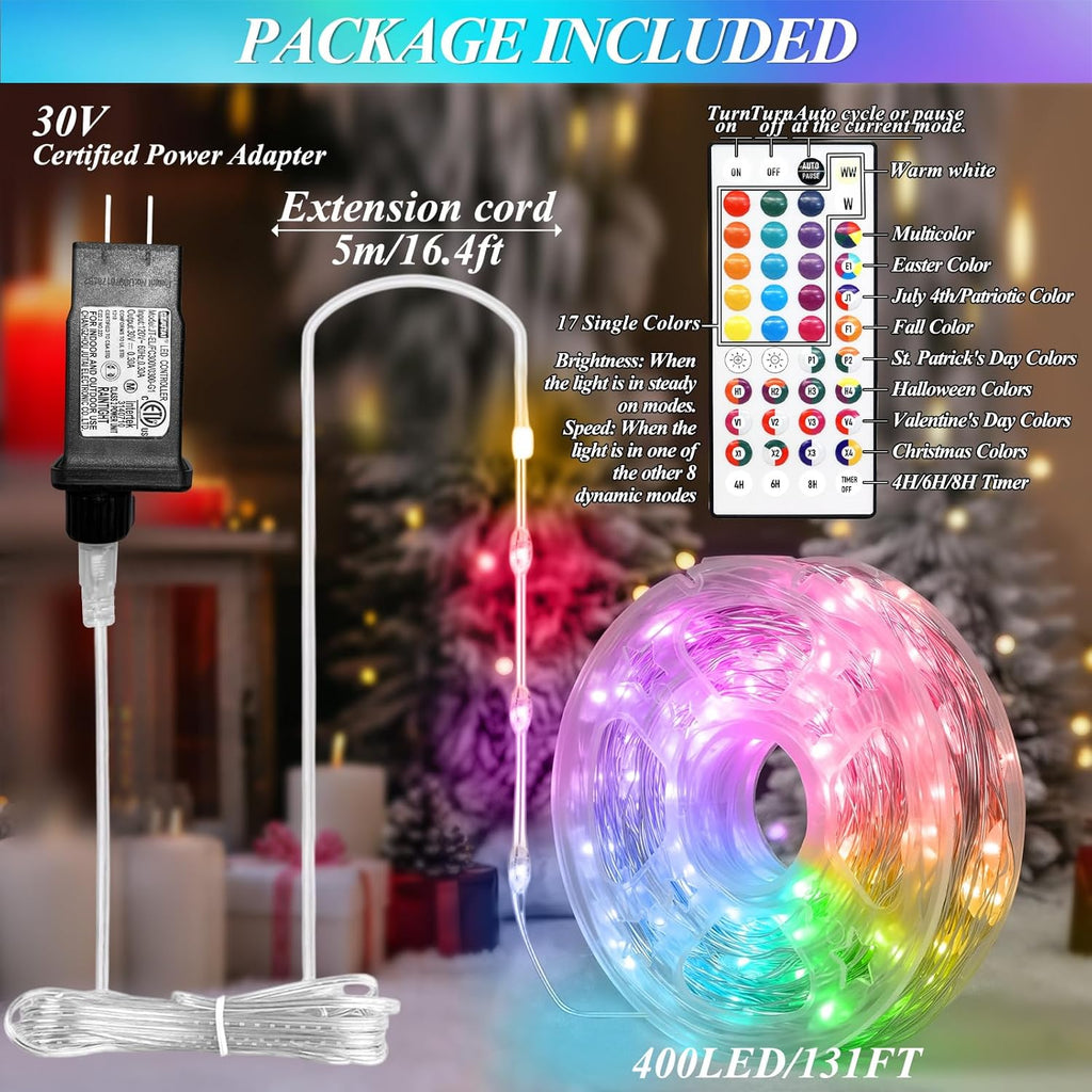 Lovelite 400 LED Christmas Fairy Lights Color Changing, 131 FT 35 Colors String Lights with Remote Silver Wire, Waterproof Fairy Light Plug in for Halloween Xmas Party Bedroom Wedding Indoor Decor