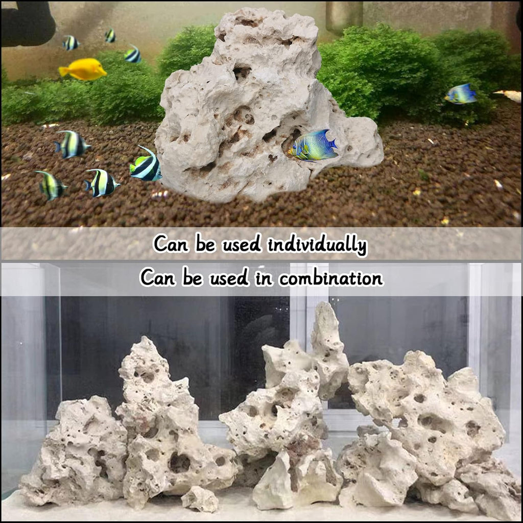 Hamiledyi Aquarium Holey Rock Stone White Coral Ornament Sea Base Rocks for Aquarium Aquascaping Natural Limestone Decor for Fish Tank Aquatic Shrimp Pet Reptile Habitat (Random Size and Quantity)