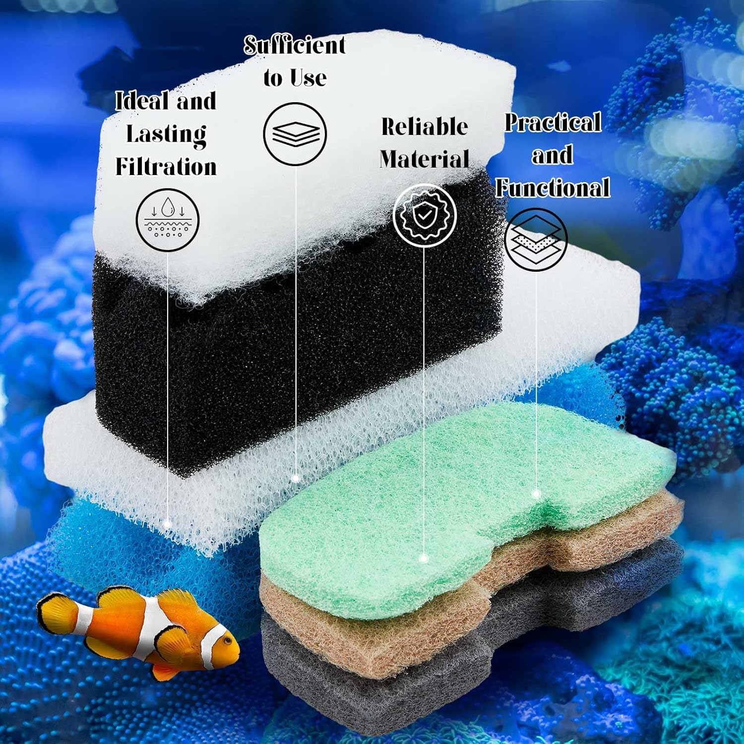 50 Pcs Compatible with Fluval 206/207 Filter Media Canister Filter Maintenance & Replacement Kit, Bio-Based Foam, Activated Carbon, Ceramic Rings, Microfiber Rags, Mesh Bags, Silicone Lube