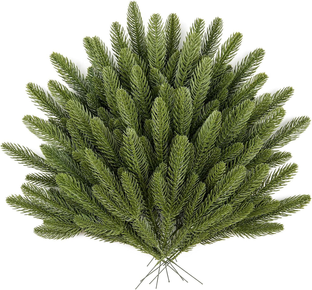 HOHOTIME 50 Pcs Artificial Pine Stems, Christmas Tree Pine Picks, Faux Greenery Stems Branches for Vase, Fake Pine Stems Decoration, Faux Pine Sprigs for Garland Wreath Tree Home DIY Xmas Decor