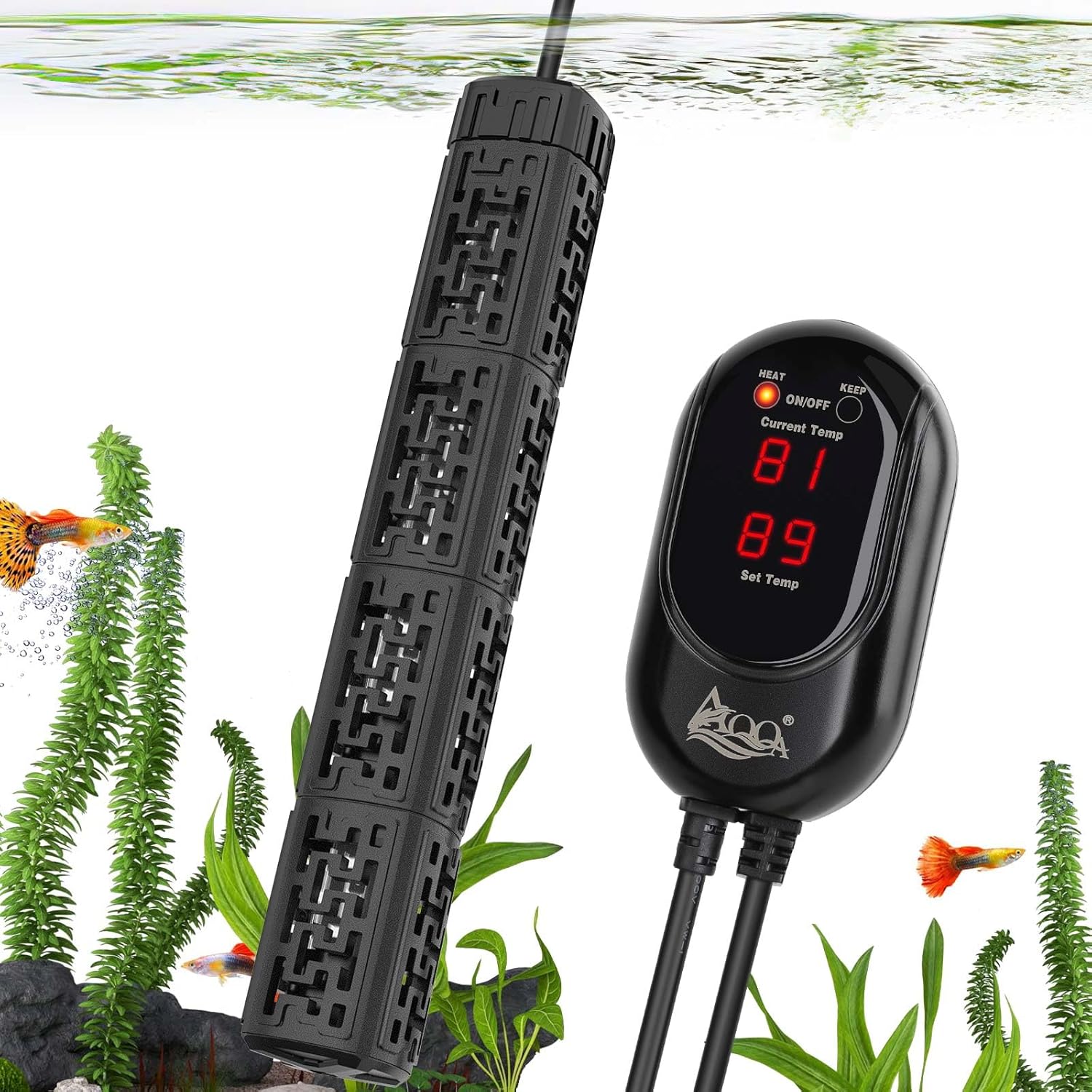 AQQA Fish Tank Heater,Aquarium Heater 50W 150W 250W 400W 500W 800W for 3-220 Gal,Set Temperature 59℉-93℉ Temperature Accuracy,Out of Water or High Temperature Automatic Power Off (300W)
