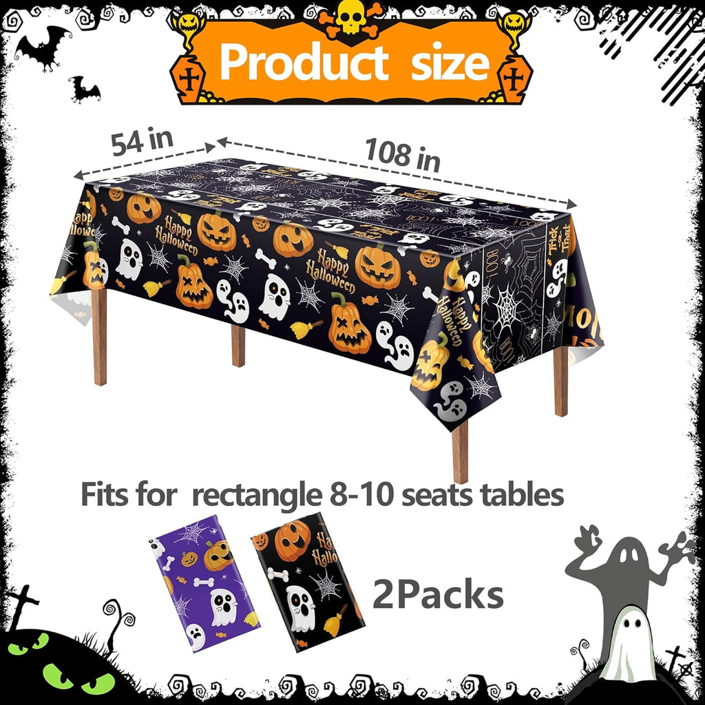 Halloween Plastic Tablecloth Rectangle 54" x 108" Disposable Table Cover Pumpkin Ghost Table Cloth Halloween Decor for Home Indoor Outdoor Birthday Party Supplies 2 Pack