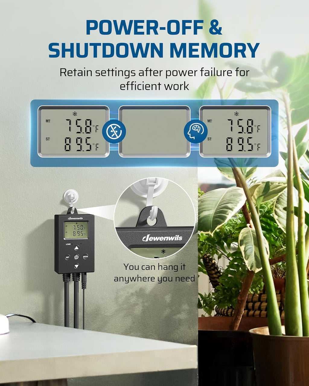 DEWENWILS Digital Temperature Controller Thermostat Outlet with Heating & Cooling Mode for Chest Freezer, Home Brewing, Green House, Incubation, Reptiles, -22°-221°F, 120V/10A/1200W