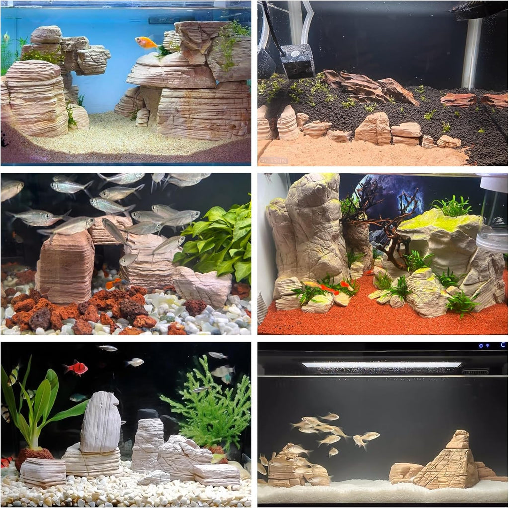 Natural Aquarium Rocks PH Neutral Stone 2-7inch Fish Rocks 10lb Pagoda Rocks for Aquariums, Landscaping Model,Tank Decoration,Amphibian Enclosures-6-7Pcs