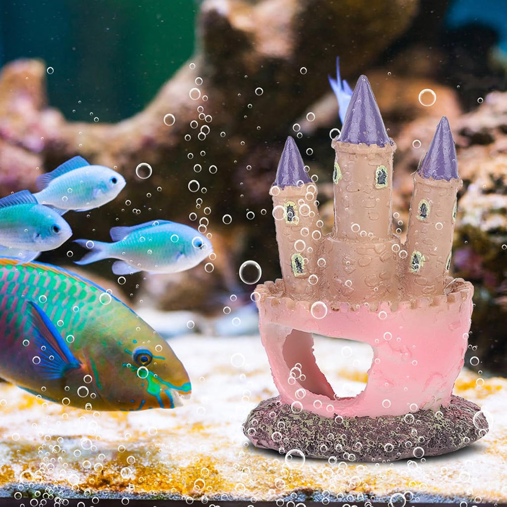 Agatige 2 PCS Castle Aquarium Decoration, Cartoon Pink Fish Tank Castle Decor, 3D Resin Betta Fish Cave Hideouts for Freshwater and Saltwater Fishtanks, 11.5cm/4.5in