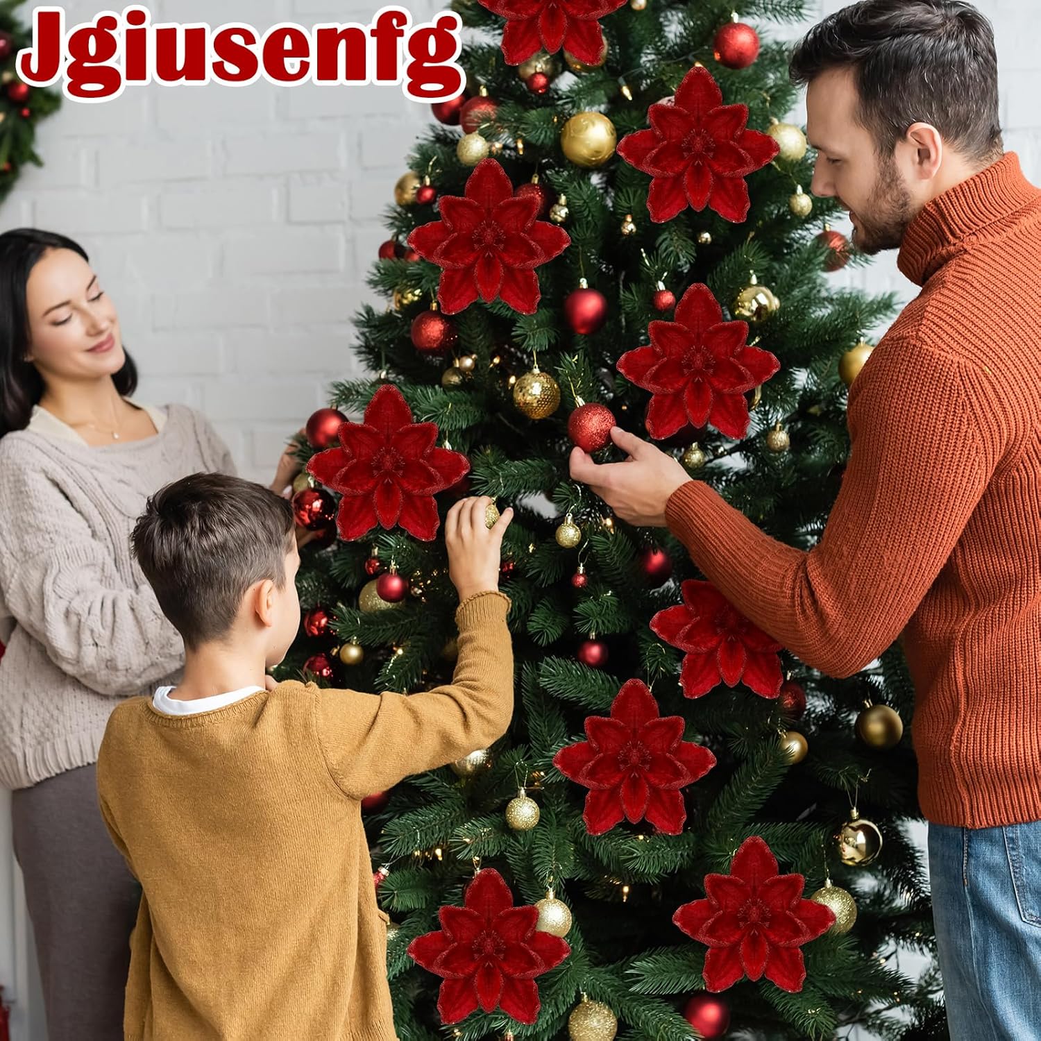 8 Pcs Large Christmas Flower Magnolia Flowers Christmas Tree Decoration Artificial Poinsettia Stems Velvet Xmas Ornaments for Xmas Tree Table Decor(Burgundy,12 Inch)
