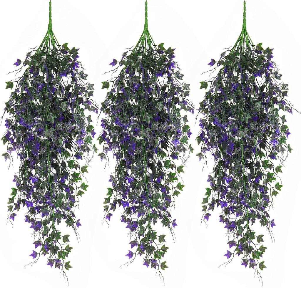 Artificial Ivy Vines Fake Plants Artificial Hanging Plants Faux Hanging Ivy Leaves Artificial Plants UV Resistant Plant for Outdoor Terrace Garden Decoration Indoor Bathroom Wall Decor(Purple)