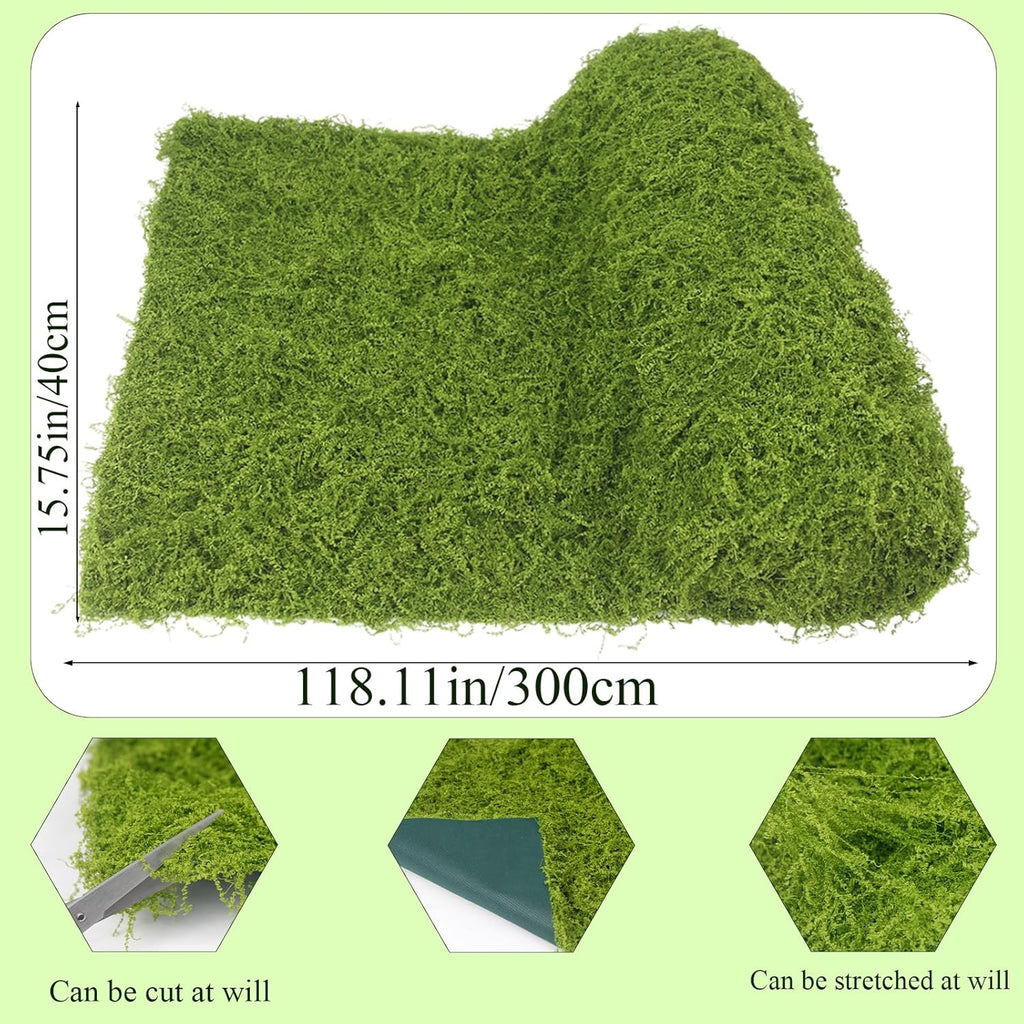 Fake Moss Rolls for Crafts Table Runner Party Centerpieces Decoration 16" x 118" Artificial Moss for Plants Indoor Green Faux Grass for Planters DIY Fairy Garden Floral Wedding 40 x 300cm