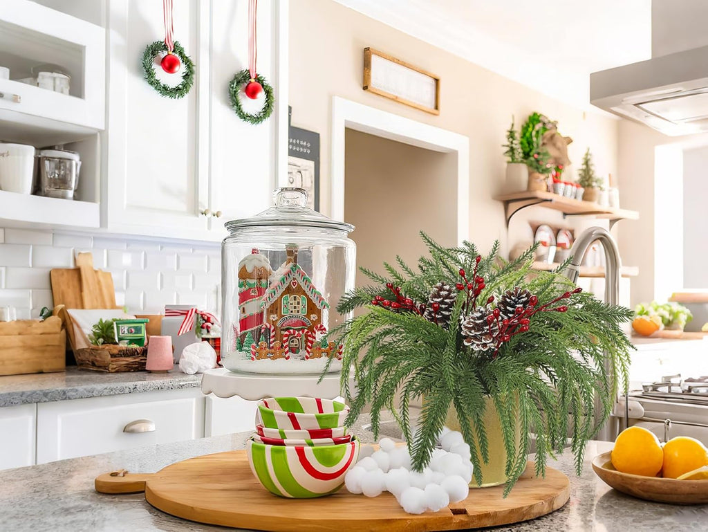 Briful Artificial Christmas Cedar Plant with Pinecones and Red Berries, 11'' Frosted Holiday Greenery in Gold Pot, Realistic Table Centerpiece for Home, Mantel, Office Christmas Décor