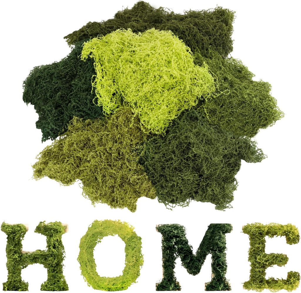 6 Colors Artificial Moss for Crafts, 21.16 OZ Fake Moss, Fake Green Moss for Plants Indoor, Craft Moss for DIY Decorative, Fairy Garden, Model Making, Walls Decor, Table Centerpieces, Wedding
