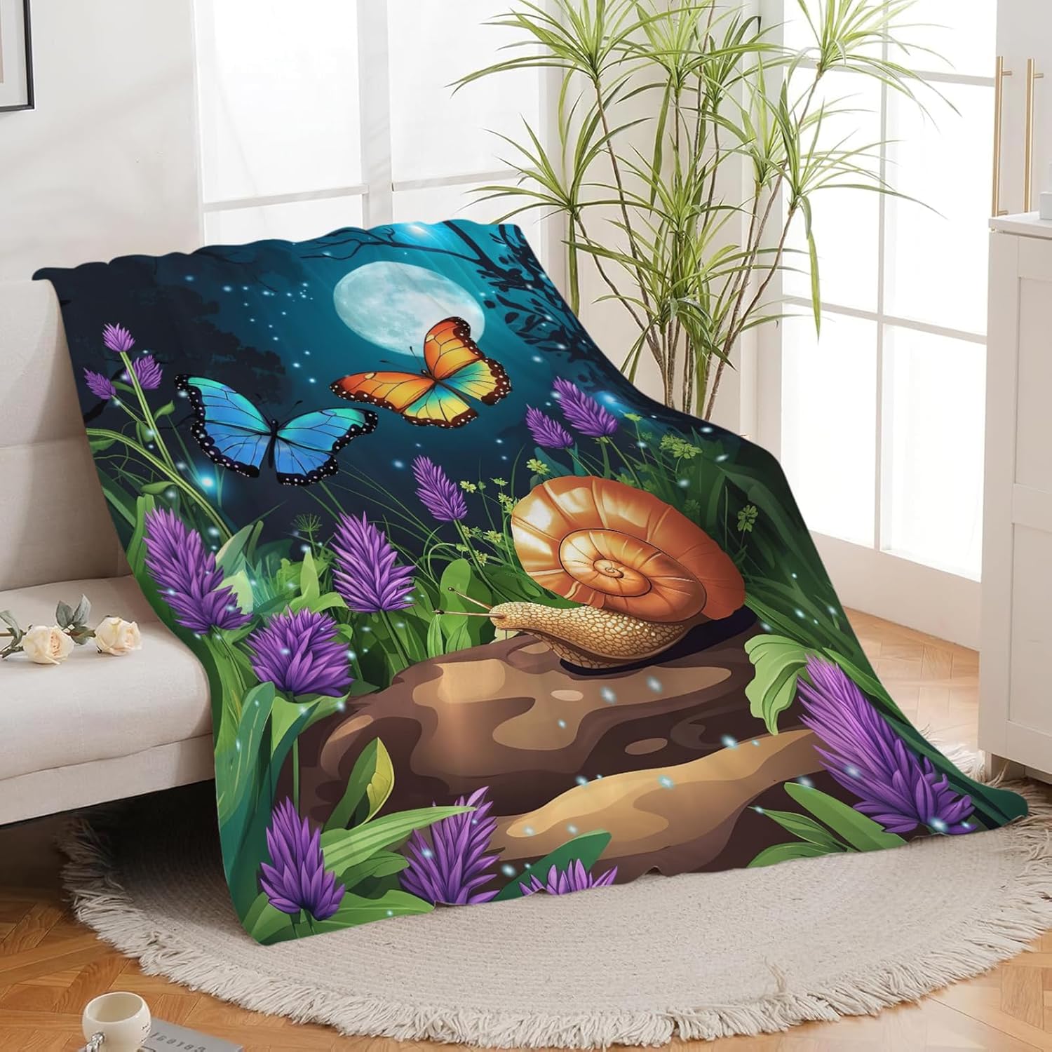 Snail Butterfly Throw Blanket Snails Print Throw Blankets Gifts for Couch Sofa Bed Stuff Decor Soft Cozy Fleece Plush Warm Flannel Bedding for Lover Men Women Boys Girls 40"x50"