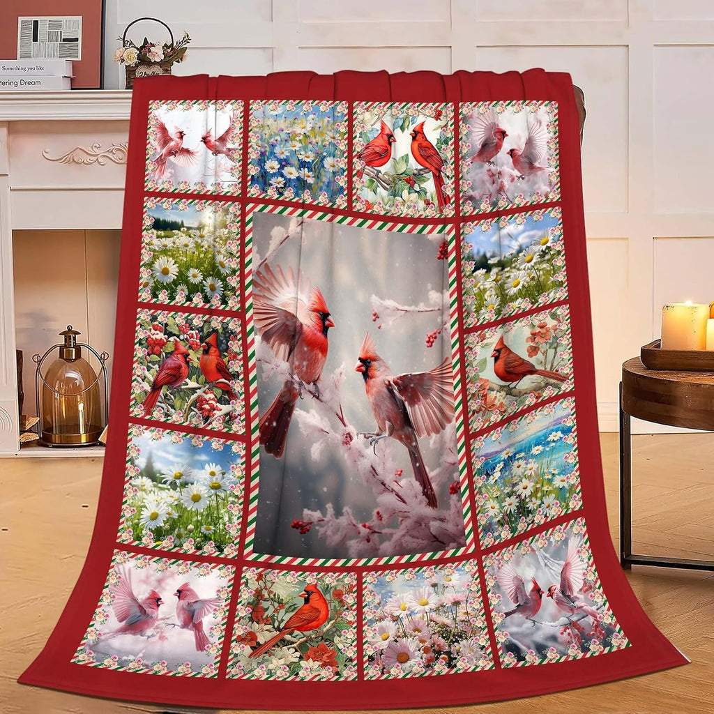 Cardinal Blanket Red Birds Throw Blanket Gifts for Women Men Boys Girls Kids Adults Super Soft Cozy Plush Fluffy Fuzzy Fleece Blanket Home Decor 50''X60''