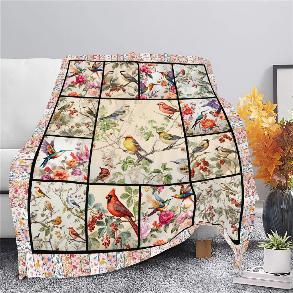 Bird Blanket Cardinal Hummingbird Sparrow Bird Throw Blanket Gifts for Women Men Boys Girls Kids Adults Super Soft Cozy Plush Fluffy Fuzzy Fleece Blanket Home Decor 60''X80''