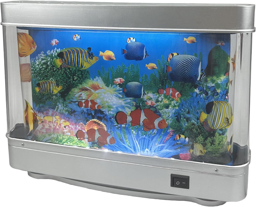 Fake Motion Fish Tank Mini Aquarium, Artificial Tropical Decorative Lamp Night Light with Moving Fish, Gift for Kids(US Plug)