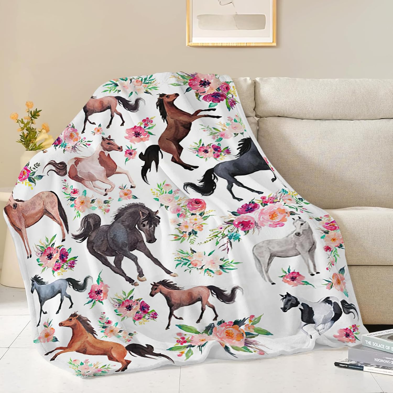 Horse Blanket Horse Throw Blanket Gifts for Girls Women Kids Boys Adults Man Super Soft Cozy Plush Fluffy Fuzzy Fleece Blanket Decor 60''X80''