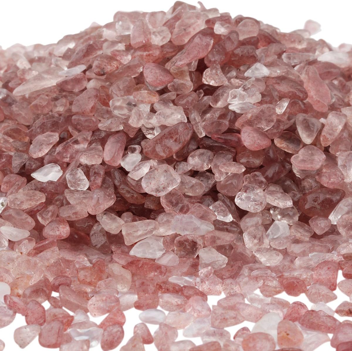 SUNYIK Strawberry Quartz Tumbled Chips Stone,Crushed Crystal Quartz Pieces,Irregular Shaped Stones,1pound(about 460 gram)