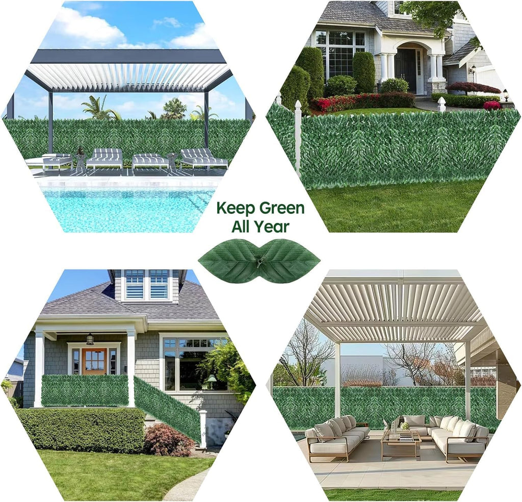 Artificial Ivy Privacy Fence Screen,59"x118" UV-Anti Fake Leaves Plant Vine,Privacy Hedges Wall for Indoor Outdoor Garden Backyard Decor,Color Green Pineapple Leaves