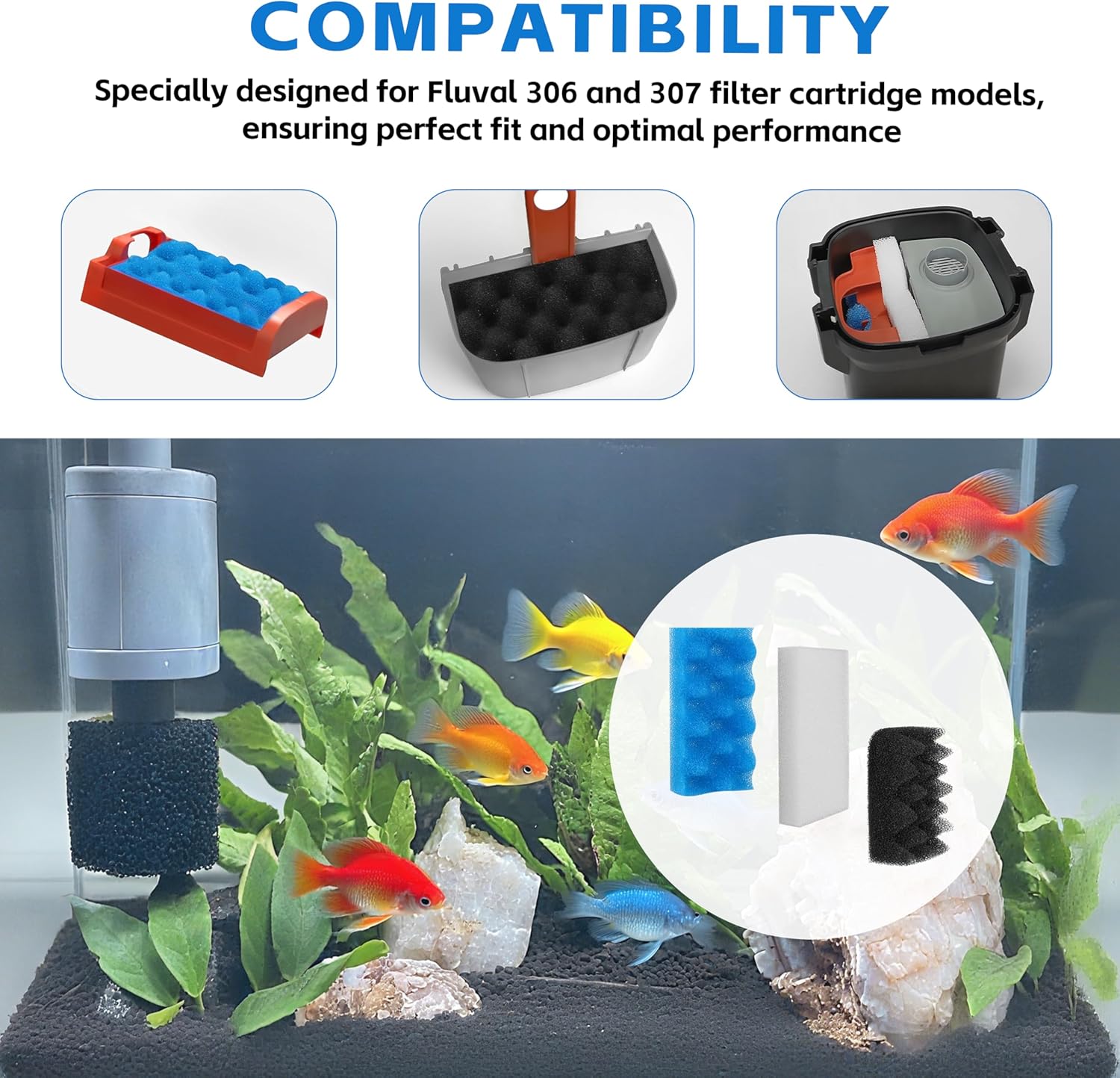 12Pcs Canister Filter Media for Fluval 306/307 Bio Foam Value Pack, Replacement Aquarium Filter Medias (12Pcs Canister Filter Media 306/307)