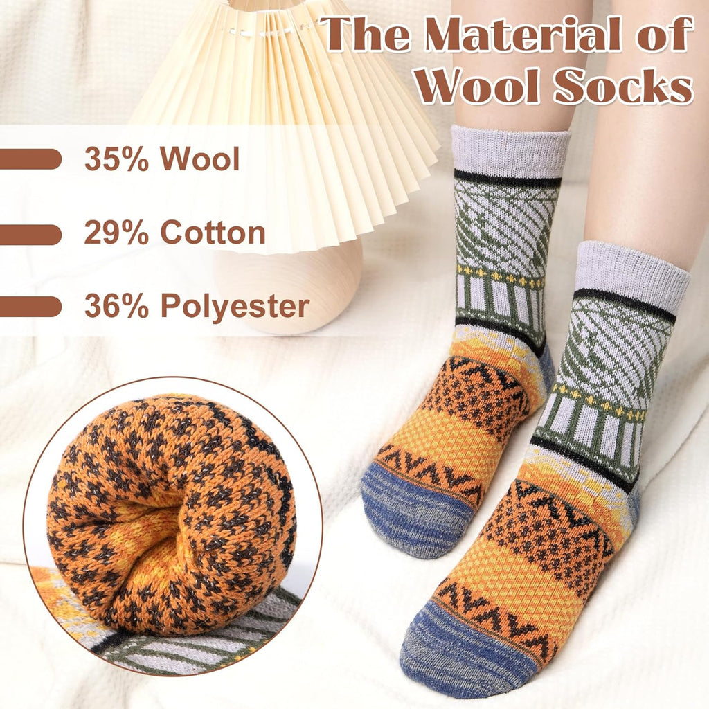 Justay 5 Pairs Wool Socks for Women - Winter Thick Boot Cozy Crew Vintage Soft Calf Knit Warm Socks Gifts