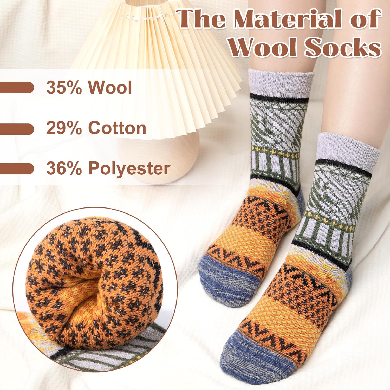 Justay 5 Pairs Wool Socks for Women - Winter Thick Boot Cozy Crew Vintage Soft Calf Knit Warm Socks Gifts