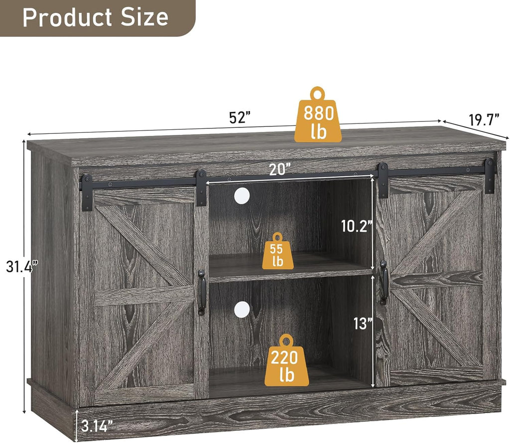 Farmhouse 55-75 Gallon Fish Tank Stand with Power Outlet, Aquarium Stand w/Cabinet&Sliding Barn Door, Heavy Duty Reptile Tank Stand for Fish/Turtle/Reptile Terrarium, 880LBS Capacity, Grey