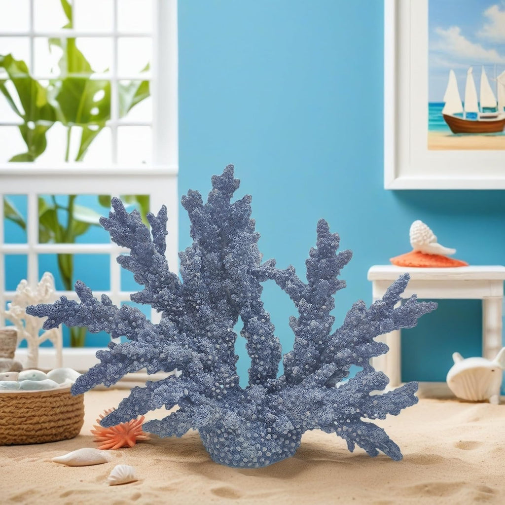 Coral Reef Decor Home Statue,Coastal Beach Nautical Decor,Aquarium、Desk、Bathroom、Room、Shelf Statue,Ocean Themed Gifts (X-Light Blue)