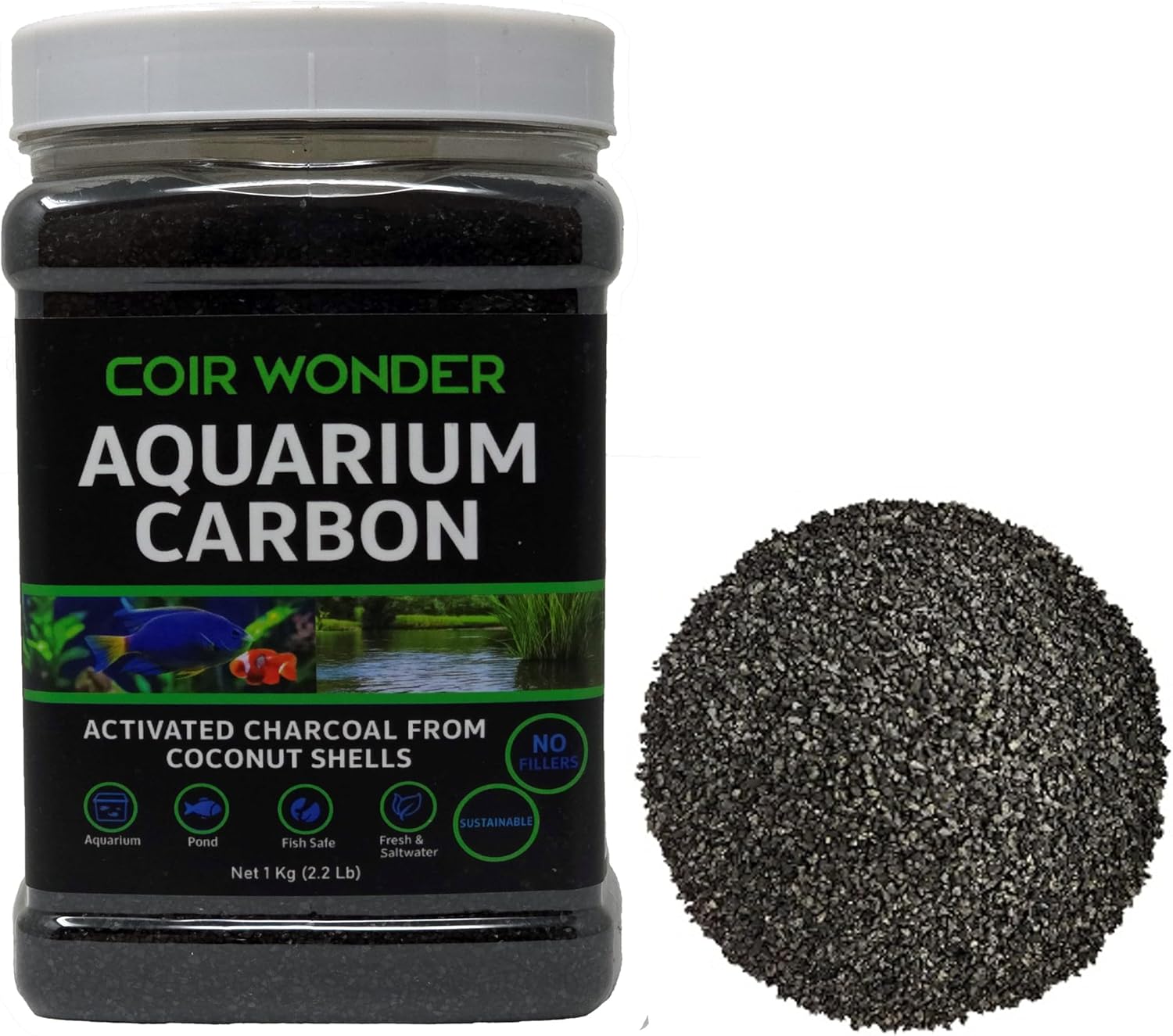 Aquarium Activated Carbon – Charcoal Filter Media Pellet Granules for Fish Tank & Pond – 1 Kg (2.2 lb) – Steam Activated Coconut Shell Carbon – Coir Wonder