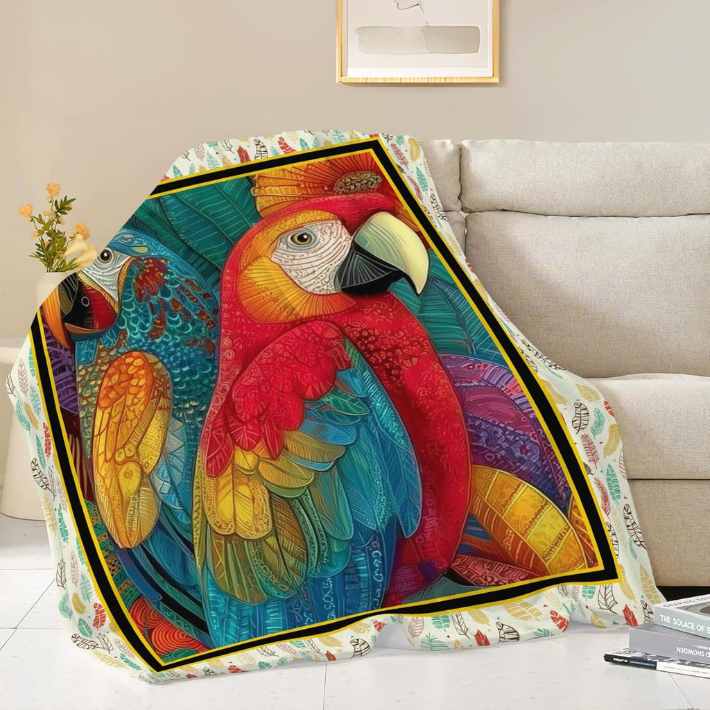 Parrot Bird Throw Blanket Macaw Stuff Gifts for Kids Girls Boys Adults Women Men Soft Cozy Warm Plush Fluffy Fuzzy Fleece Blanket Decor 40''X50''
