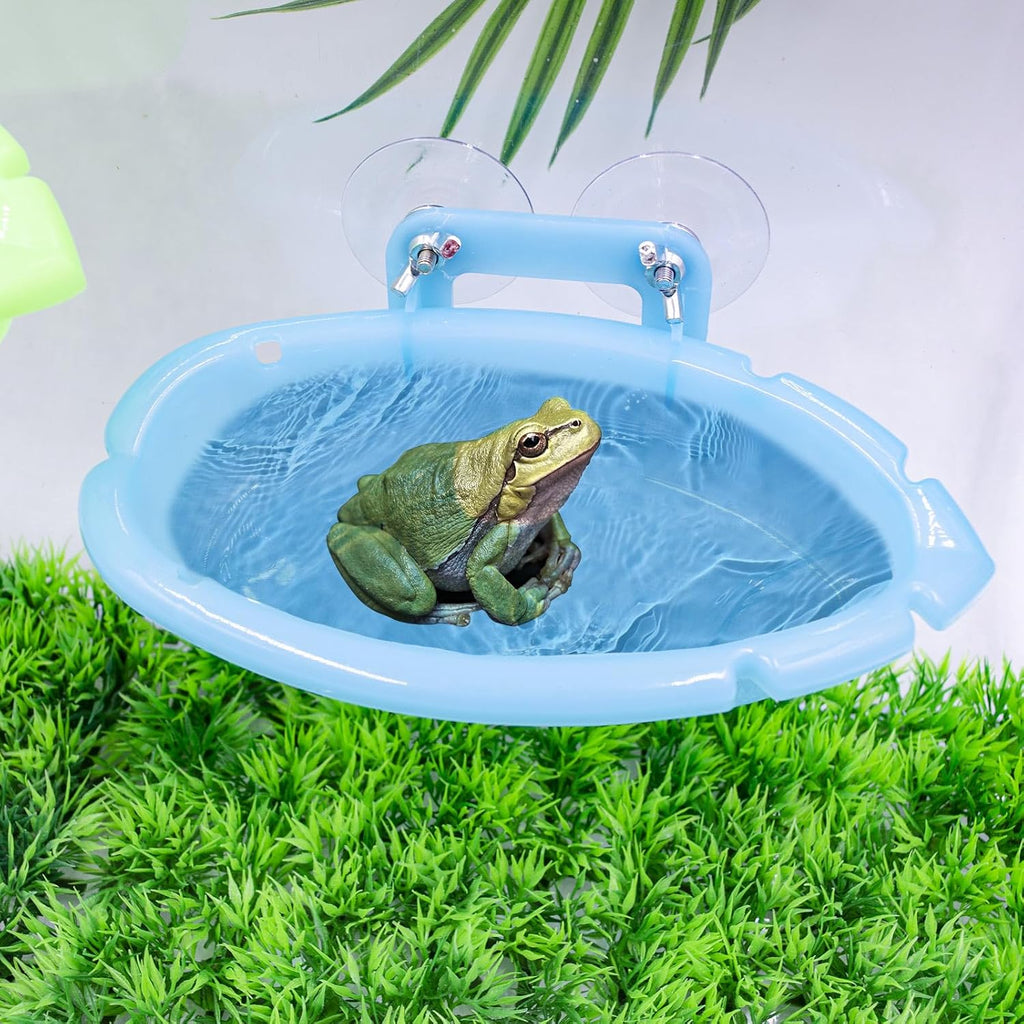 Tree Frog Terrarium Accessories, 2 Pack Plastic Bathtub with Suction Cups, Tank Habitat Accessories for African Dwarf Frog, Toad, Tree Frogs