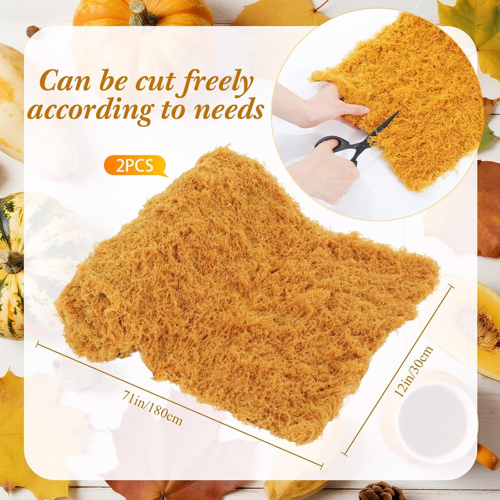 Zeyune 2 Pcs Christmas Fake Moss Table Runner for Crafts 12'' x 71'' Artificial Moss Sheet Roll Waterproof Carpet Blanket for Wall Roof Garden Wedding Birthday Party Table Decoration (Yellow)