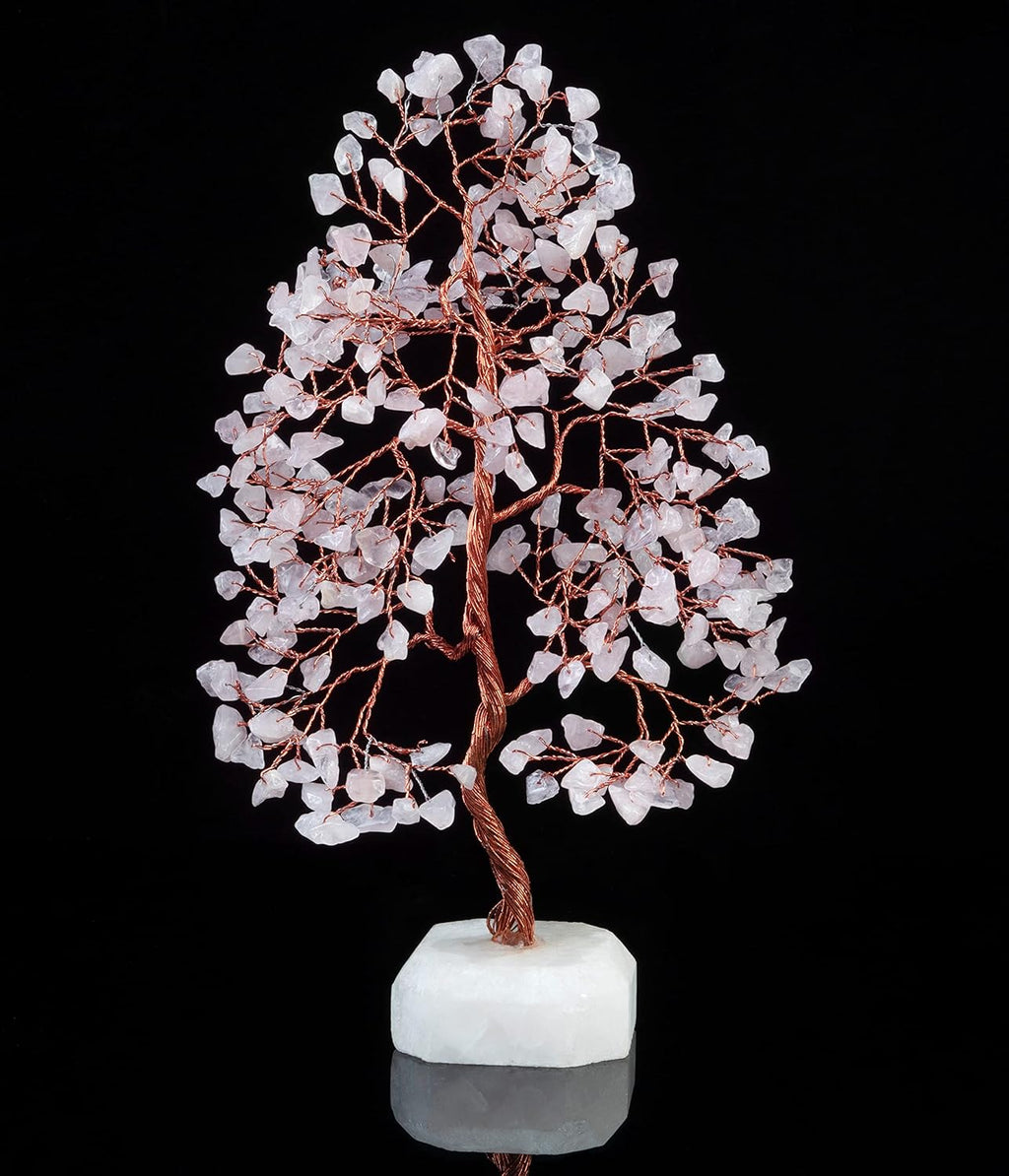 Rose Quartz Crystal Tree Gemstone Tree of Life Quartz Base Chakra Bonsai Tree for Room, Office & Bedroom Decor Spiritual Gift Meditation Birthday Gift for Women Mom her Sister Housewarming Gifts Home
