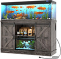 Farmhouse 55-75 Gallon Fish Tank Stand with Power Outlet, Aquarium Stand w/Cabinet&Sliding Barn Door, Heavy Duty Reptile Tank Stand for Fish/Turtle/Reptile Terrarium, 880LBS Capacity, Grey