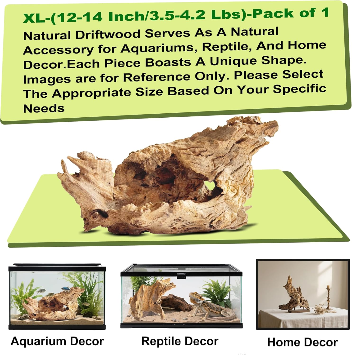 Natural Driftwood for Aquarium Decor,Reptile Habitat&Home DIY Decor,Naturally Unique Shapes Weathered Wood,Easy to Use (XL-(12-14 Inch/3.5-4.2 Lbs)-Pack of 1)