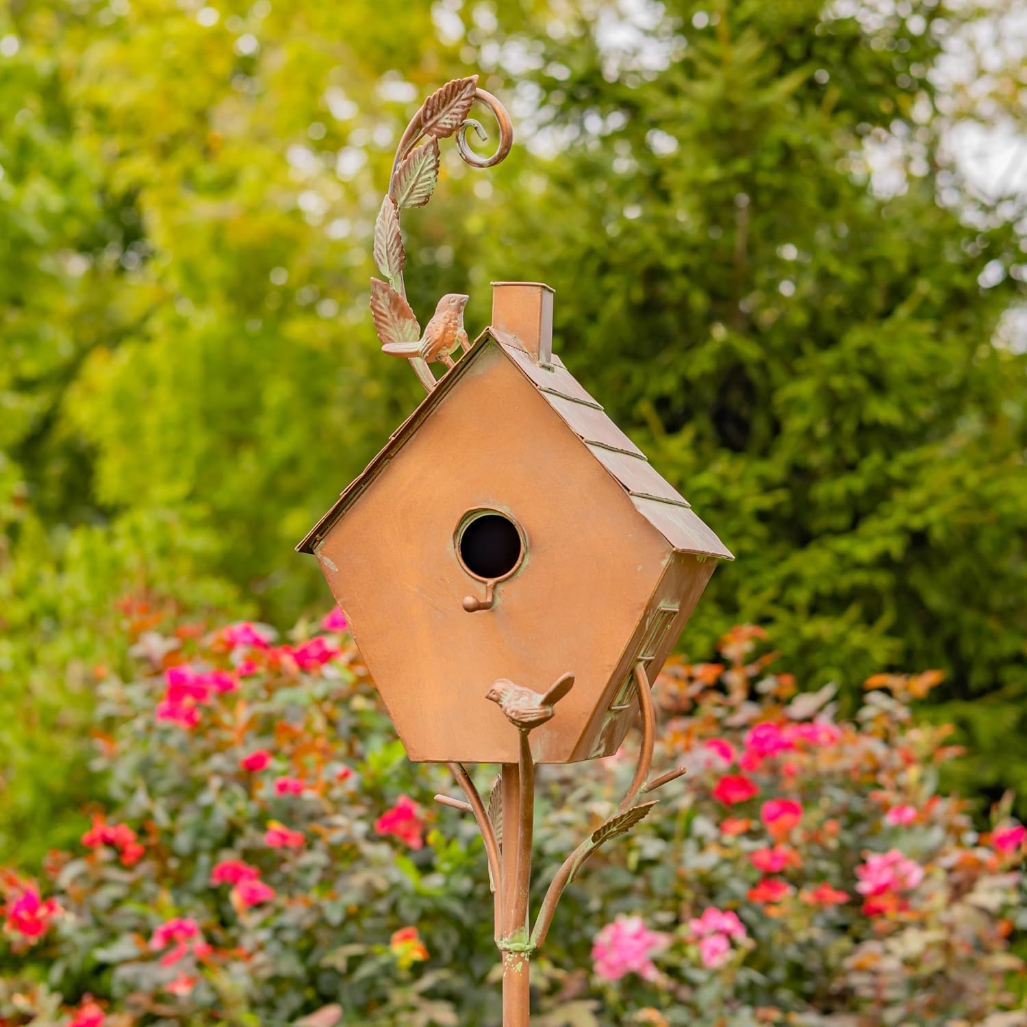 Copper Colored Fancy Design Birdhouse Garden Stakes (Short Classic House Shape)