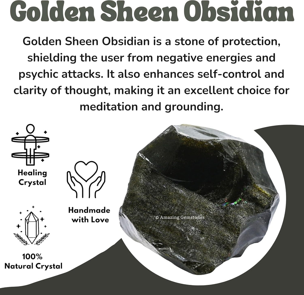 Amazing Gemstone Golden Sheen Obsidian Raw Crystals and Healing Stones, Natural Rocks for Tumbling - DIY Raw Stones and Crystals, 2 Pieces