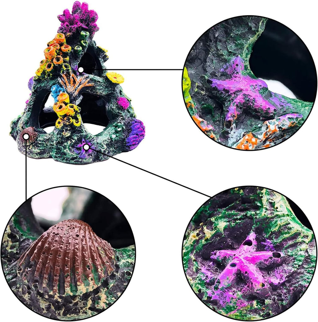 Fish Tank Decoration Set, Aquarium Decor Colorful Coral Mountain x 1pc, Betta Fish Tank Accessories Aquatic Plants x 4pcs，Aquarium Decor Starfish x 1pcs.