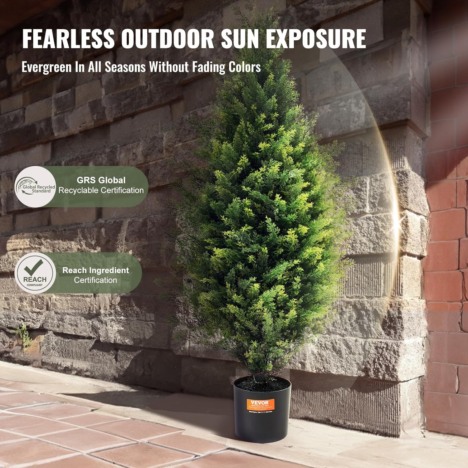 VEVOR Artificial Topiary Cedar Tree, 36 inch Tall (2 Pieces), with Extra Leaves & Pot Faux Evergreen Fake Pine Cypress Trees Plant, UV Rated Artificial Greenery Set for Home Decor Indoor/Outdoor
