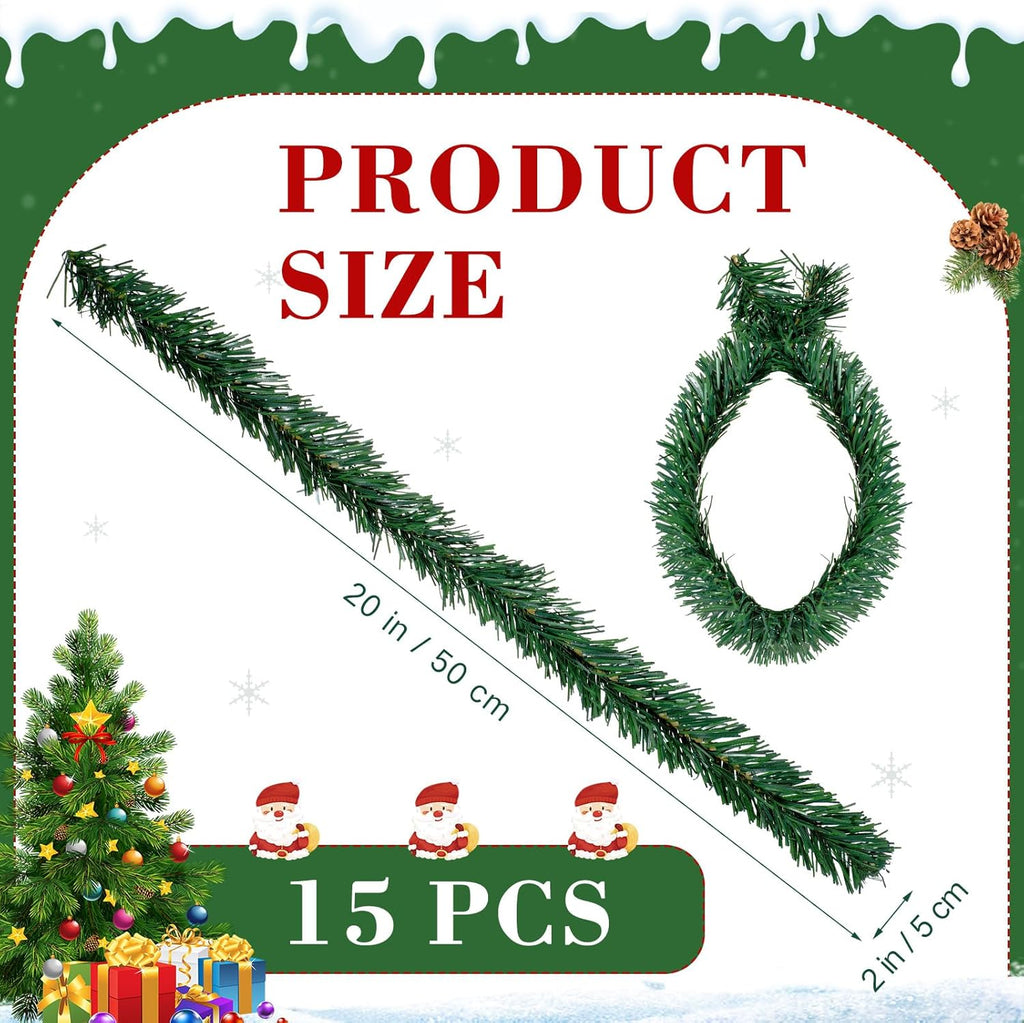 Zhengmy 15 Pcs 20 Inch Christmas Garland Ties Artificial Pine Needles Flexible Pine Stems Twist Wired Tree Branches for Christmas Stairs Railing Banister DIY Craft Gift Wrapping