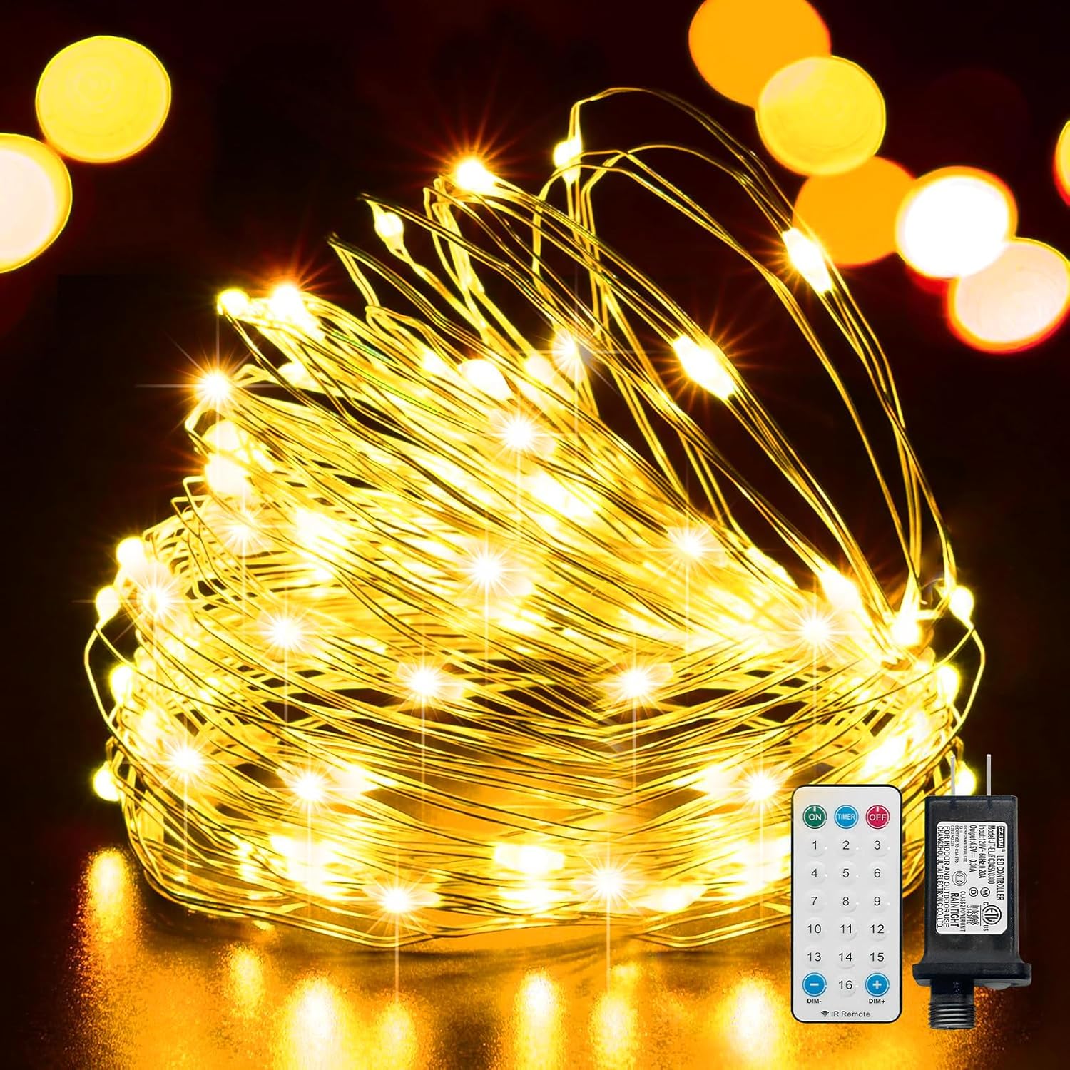 LAMPHOME Fairy Lights Plug in, 33Ft 100 LEDs Waterproof Twinkle Firefly Lights, Adaptor Included, Starry String Lights for Wedding Indoor Outdoor Christmas Patio Garden Decoration, Warm White
