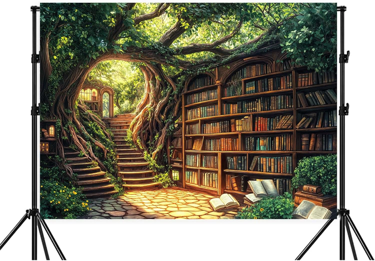 6X4ft Forest Fairy Enchanted Library Backdrop Magical Woodland Bookshelf Green Garden for Photography Magic Nature Party Birthday Baby Shower Photo Shoots Decor Props