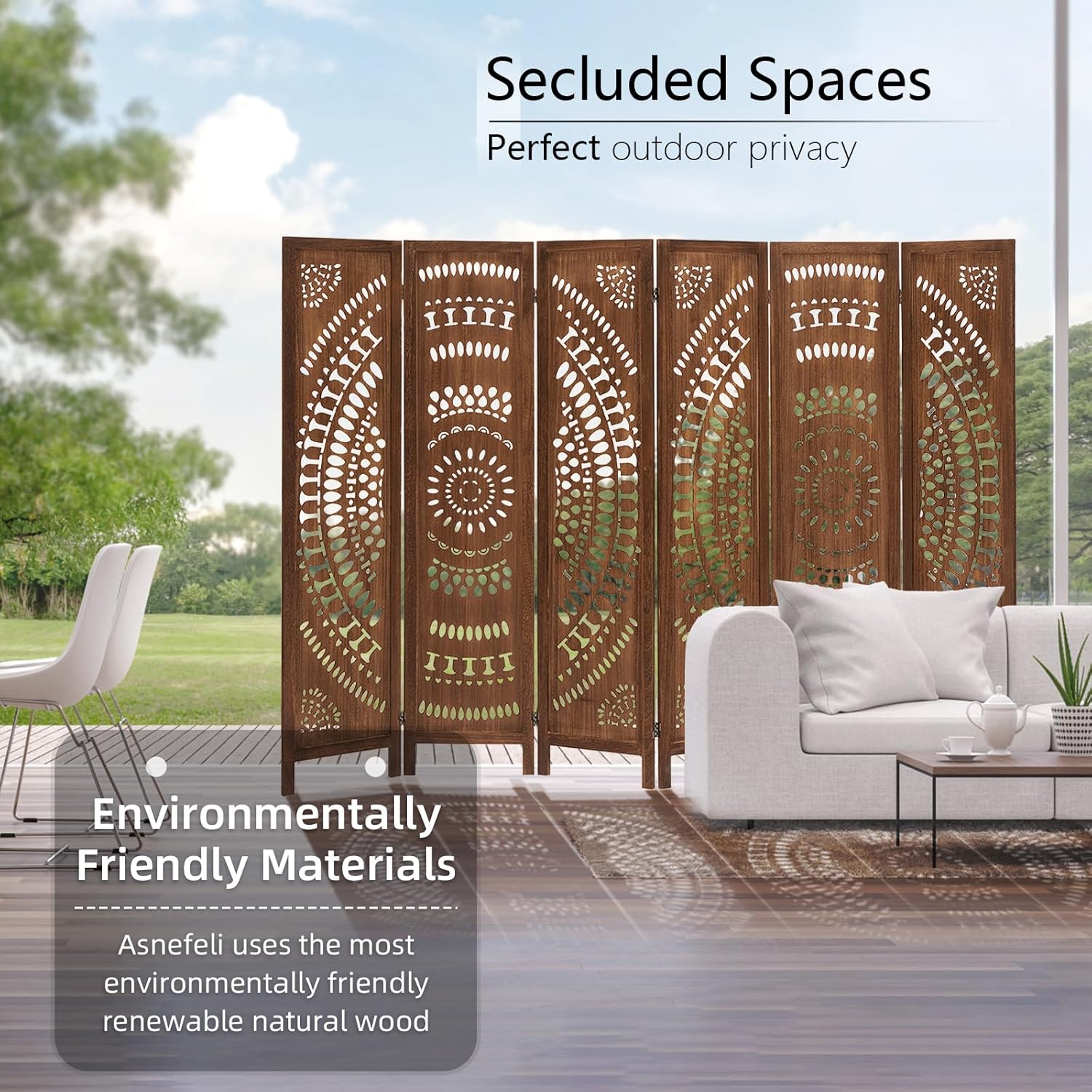 Carved Room Divider Wall, 5.6 FT Tall Room Divider Room, 6 Panel Wood Screen, Portable Freestanding Wall Divider Screen for Room Separation Home Bedroom Office Restaurant (Dark Brown)
