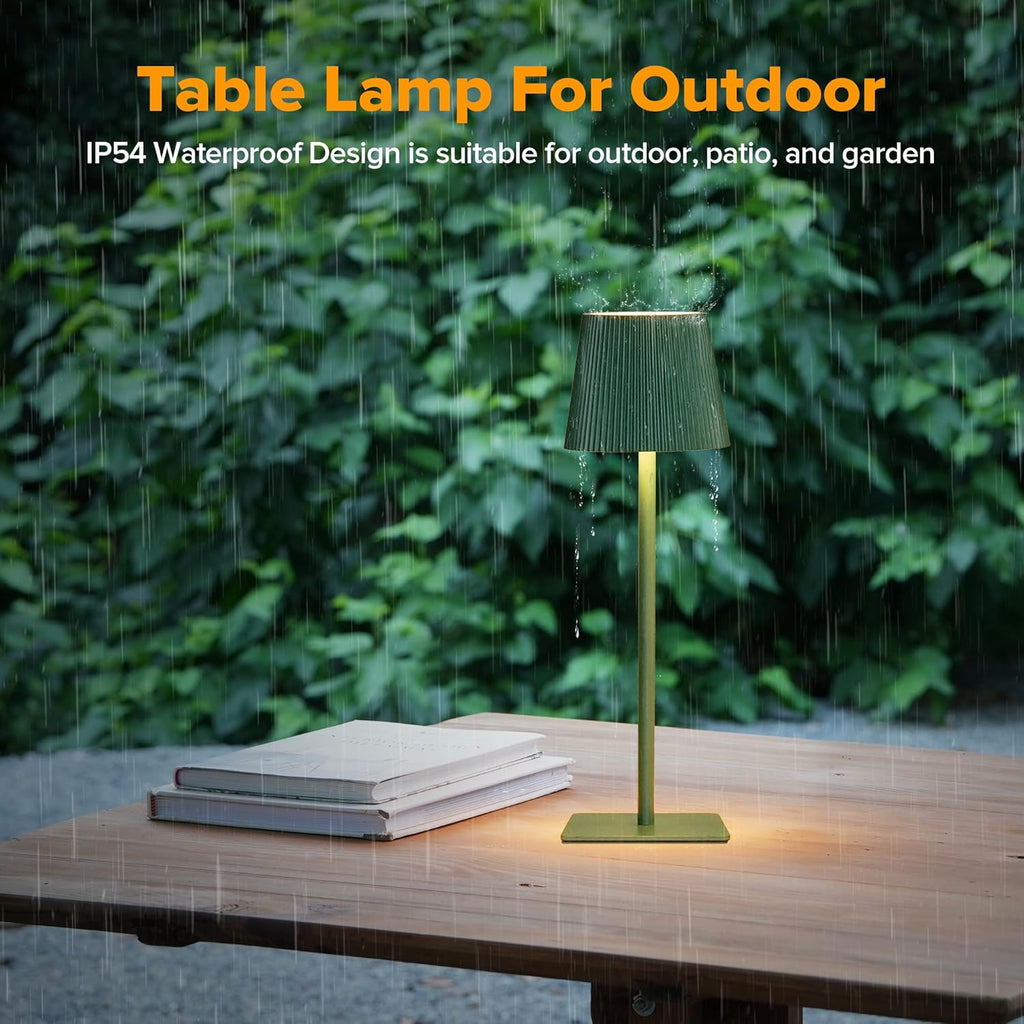 LUTEC 2 Pack Cordless Table Lamp,6000mAh Rechargeable Battery Operated Desk Lamp,Two Adjustable Heights,Waterproof, Touch Control & 3 Color Stepless Dimming for Restaurant/Bedroom/Bars/Outdoor (Green)